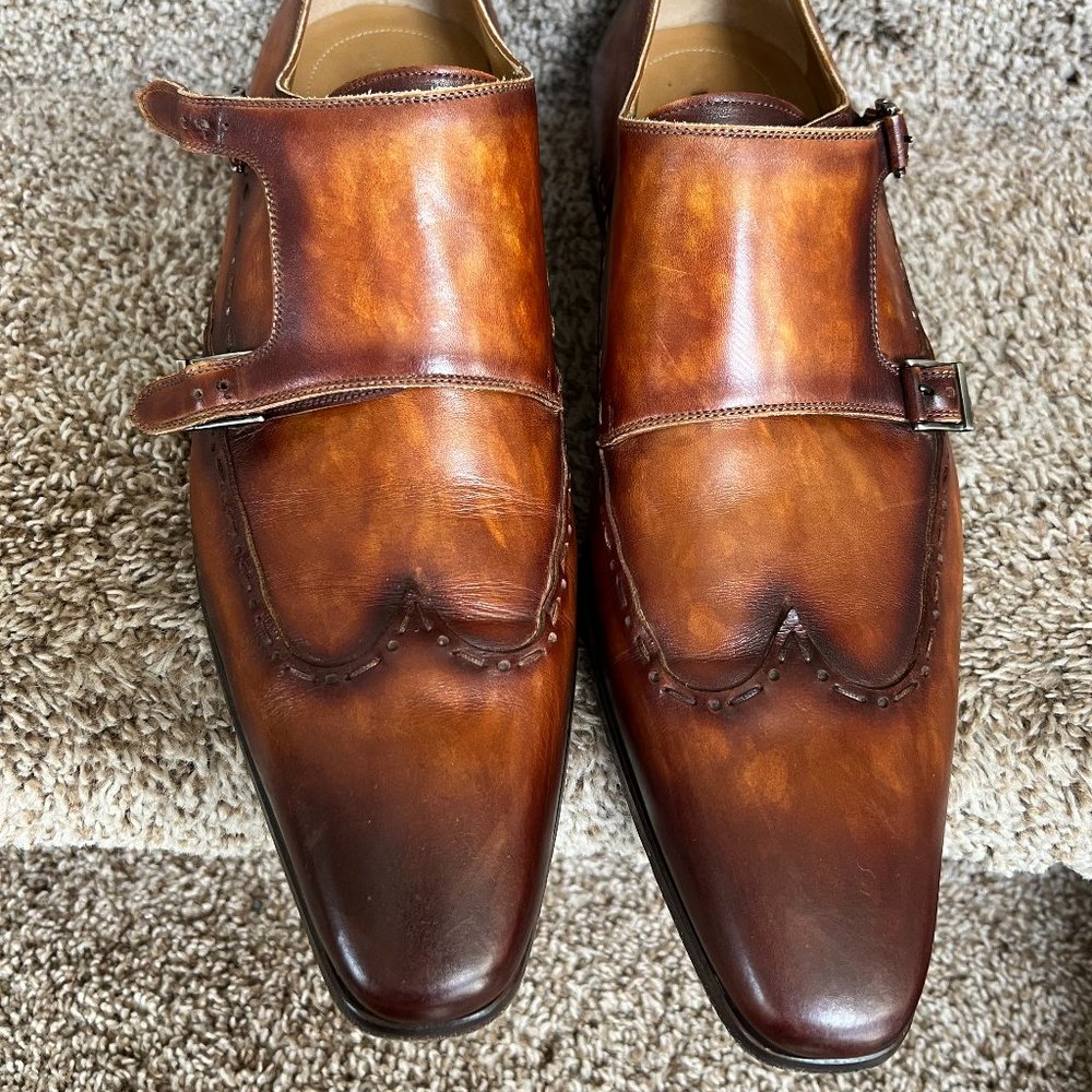 Magnanni Men's Brown Double Buckle-fastened Monk Shoes